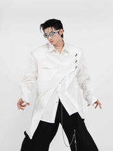 Double-layer Design Metal Embellished Long Sleeve Padded Shoulder Shirt